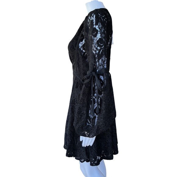 Free People Ruby Lace Mini Dress Balloon Sleeve Black BOHO Witchy Romantic Goth - Picture 9 of 16